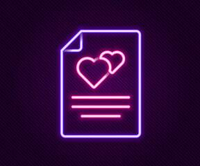 Poster - Glowing neon line Greeting card icon isolated on black background. Celebration poster template for invitation or greeting card. Colorful outline concept. Vector