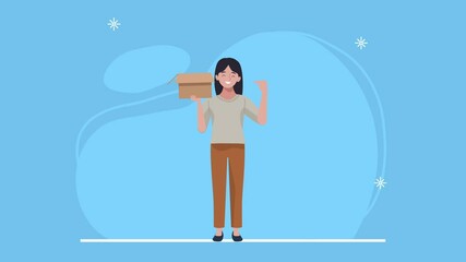 Sticker - woman lifting carton box character animation