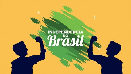 Wall Mural - independence brazil lettering with patriots silhouettes