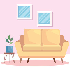 Poster - yellow sofa and houseplant