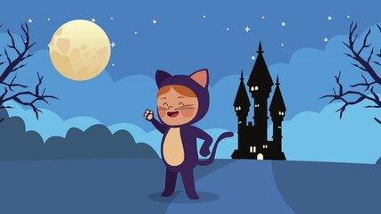 Sticker - child disguised as cat with castle