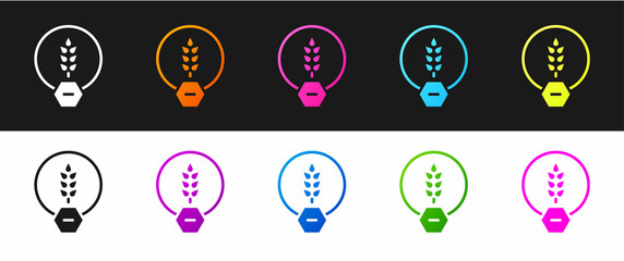 Sticker - Set Gluten free grain icon isolated on black and white background. No wheat sign. Food intolerance symbols. Vector