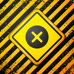 Poster - Black X Mark, Cross in circle icon isolated on yellow background. Check cross mark icon. Warning sign. Vector