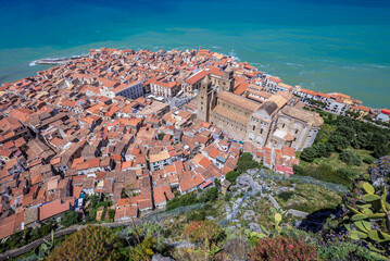 Sticker - Aerial view of historic part of Cefalu town on Sicily Island in Italy