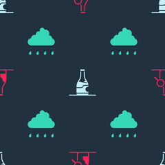 Poster - Set Bottle of wine, and Cloud with rain on seamless pattern. Vector