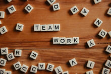 Team Work Spelled Out With Scrabble Words, Team Building, Business, Work Together
