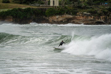 Wall Mural - surfer in action catching waves at the beach