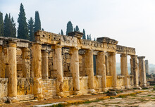 Remained Architectural Structures On Central Street Of Ancient Greek City Of Hierapolis Located Near Pamukkale In Turkey