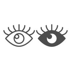 Poster - Open eye with eyelashes, look line and solid icon, human body concept, sight vector sign on white background, outline style icon for mobile concept and web design. Vector graphics.