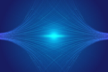 Poster - Blue luminous lines crisscross to form a technological background