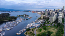 Aerial Photo Of Coal Harour In Downtown Vancouver With View Of Port Of Vancouver And Burrard Inlet In The Background