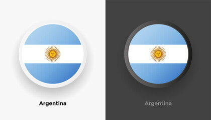 Set of two Argentina flag buttons in black and white background. Abstract shiny metallic rounded buttons with national country flag
