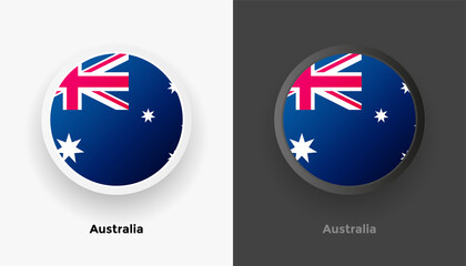 Set of two Australia flag buttons in black and white background. Abstract shiny metallic rounded buttons with national country flag
