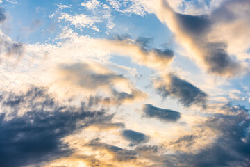 Wall Mural - Stunning view of a dramatic sunset with some clouds. Romantic sky, natural background, Sardinia, Italy.
