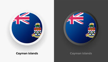 Set of two Cayman Islands flag buttons in black and white background. Abstract shiny metallic rounded buttons with national country flag