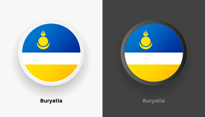 Set of two Buryatia flag buttons in black and white background. Abstract shiny metallic rounded buttons with national country flag