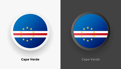 Set of two Cape Verde flag buttons in black and white background. Abstract shiny metallic rounded buttons with national country flag