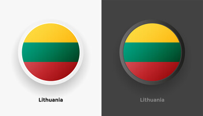 Set of two Lithuania flag buttons in black and white background. Abstract shiny metallic rounded buttons with national country flag