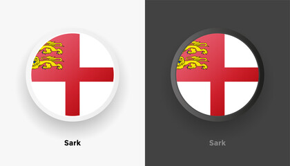 Set of two Sark flag buttons in black and white background. Abstract shiny metallic rounded buttons with national country flag