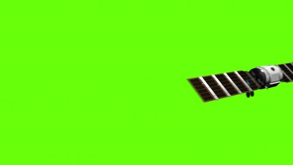 Wall Mural - many space artificial earth satellites fly in a row one after another. animation on a green background for keying