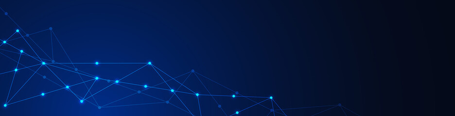 Website header or banner design with abstract polygonal background and connecting dots and lines. Global network connection. Digital technology with plexus background and space for your text