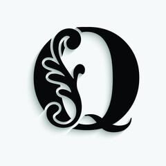 Wall Mural - letter Q flower  ornament. Vector logo. Monogram alphabet. Beautiful floral capital letters
