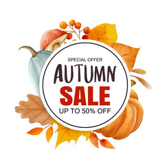 Wall Mural - autumn sale banner template background. autumn shopping sale with leaves and text.