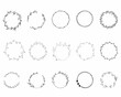 set of round elements for design. 15 lovely round vector frames to decorate your holiday merchandise. Wreaths of flowers, leaves, branches. Black and white frames. Hand drawing