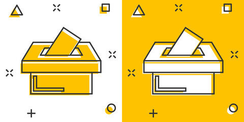 Election voter box icon in comic style. Ballot suggestion vector cartoon illustration pictogram. Election vote business concept splash effect.