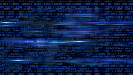 Poster - Data leak symbolic on blue destroyed binary code background - internet security and data protection concept - 3D illustration