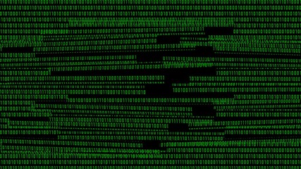 Poster - Data leak symbolic on destroyed green binary code background - internet security and data protection concept - 3D illustration