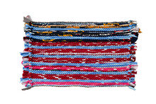 Colorful Knitted Cloth Reuse Closeup Of Crochet Rag Rug Isolated On White Background. Thishas Clipping Path.