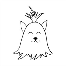 Vector Portrait Of A Yorkshire Terrier In Doodle Cartoon Style. Pet Illustration In Line Art Style