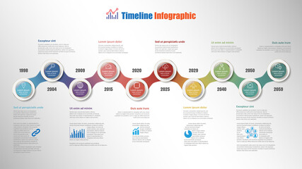 Business roadmap timeline infographic with 10 steps circle designed for background elements diagram planning process webpages workflow digital marketing data presentation chart. Vector illustration