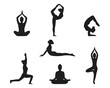 © NAVIN - Silhouette of females in various yoga postures.