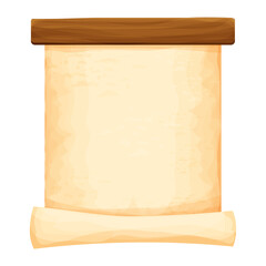 Wall Mural - wood planks with parchment scroll in cartoon style isolated on white background. frame, medieval pan