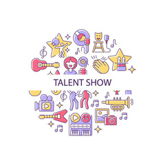 Fototapete - Talent show abstract color concept layout with headline. Live entertainment. Demonstrate talent and creativity. Live show creative idea. Isolated vector filled contour icons for web background