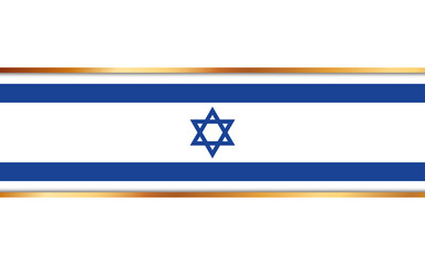 gold ribbon banner with flag of Israel on white background