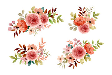 Wall Mural - Watercolor rose flower arrangement collection