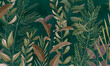 Mural, photo wallpaper for the room. Leaves on a green background. Background with different branches.