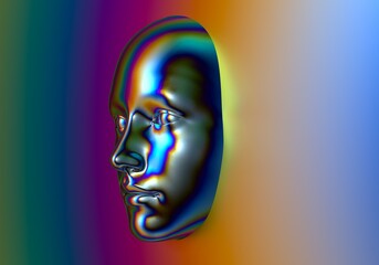 Wall Mural - Surreal 3D illustration of a holographic head in the wall. Concept of artificial intelligence.