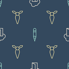 Poster - Set line Cloud database, Tie and Pencil on seamless pattern. Vector