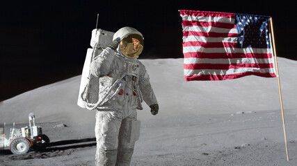 Wall Mural - 3d rendering. astronaut saluting the american flag. cg animation. elements of this image furnished b