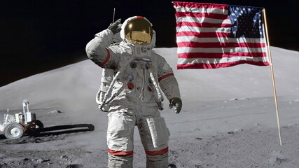 Wall Mural - 3d rendering. astronaut saluting the american flag. cg animation. elements of this image furnished b