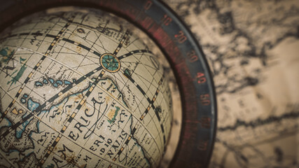 globe model on old map
