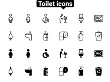 Set Of Black Vector Icons, Isolated Against White Background. Flat Illustration On A Theme Toilet