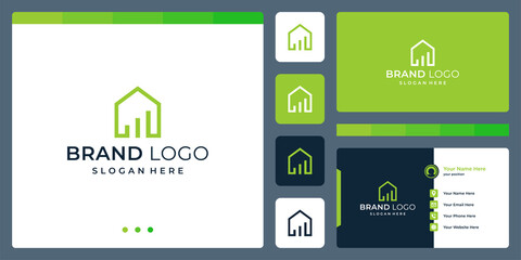 Wall Mural - House building logo design template with financial investment chart design graphic vector illustration. Symbol, icon, creative.