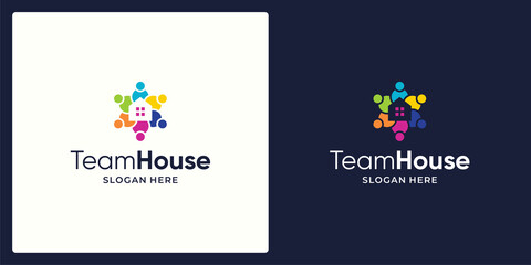 Social Network Team logo design template with house building and colorful style design graphic vector illustration. Symbol, icon, creative.