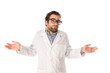© LIGHTFIELD STUDIOS - Confused doctor showing shrug gesture isolated on white