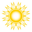 Stylized sun logo. Beautiful design yellow sun on grey. Bright sun rays sunburst sunbeams as summer symbol. Vintage frame artwork. Retro golden pattern decoration. Jpeg